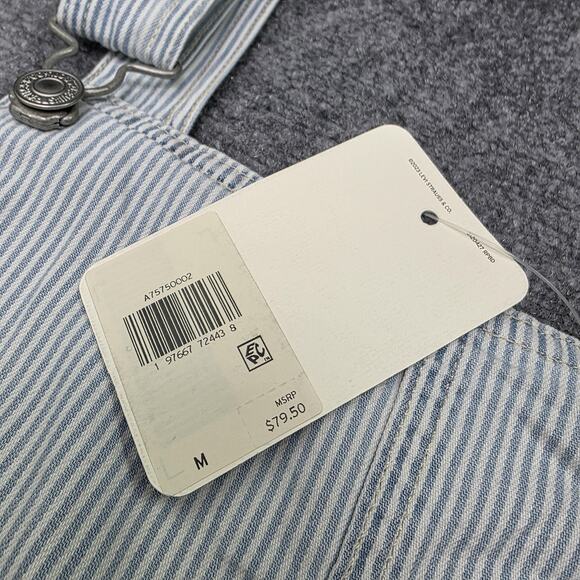 Levis Overall Dress Womens Medium Blue White Stripe Cotton Button Front Workwear - Picture 3 of 16
